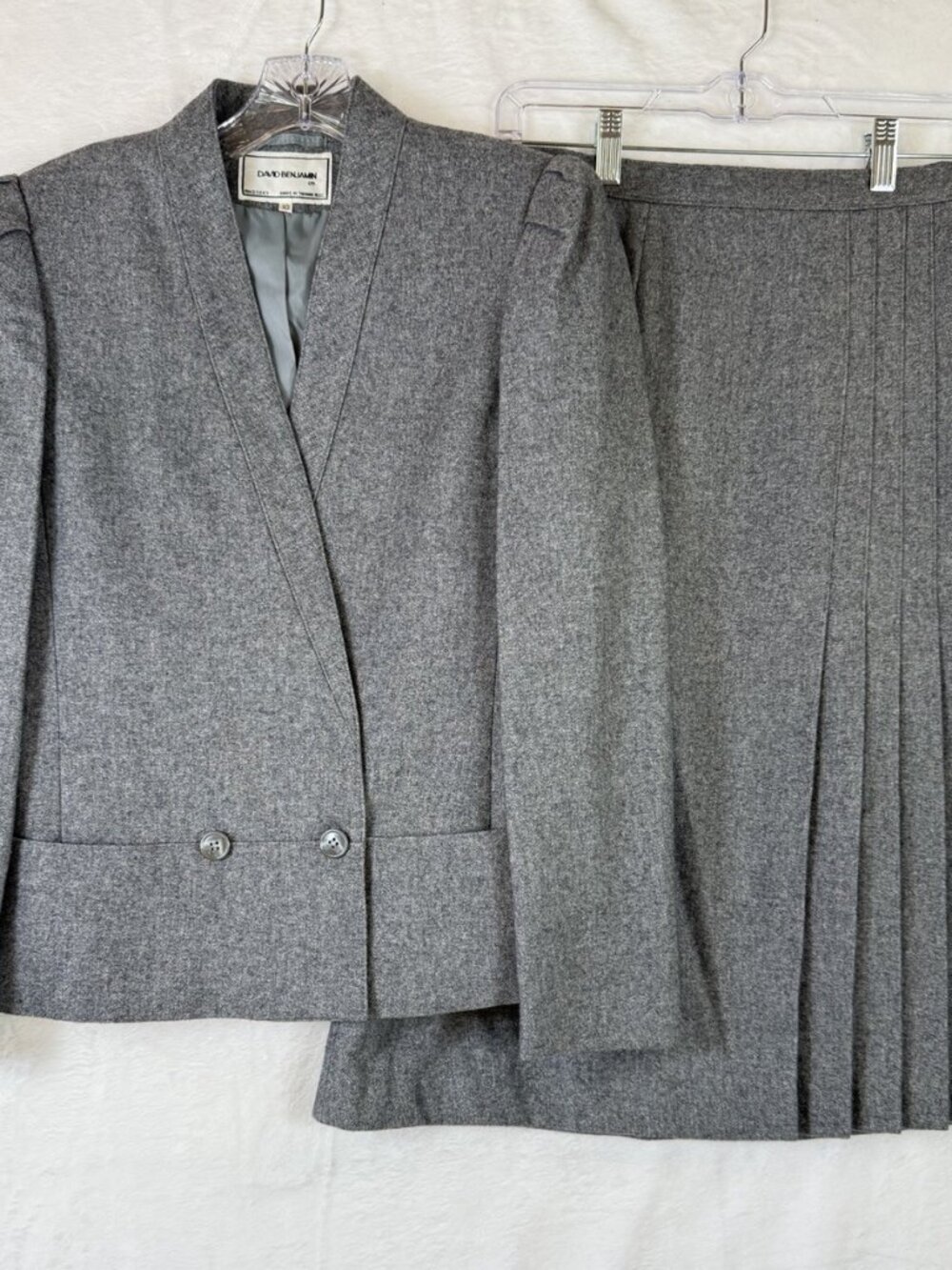 Vintage 80s Womens Blazer Skirt Suit Set 8 10 Gray Wool Dark Academia Whimsigoth